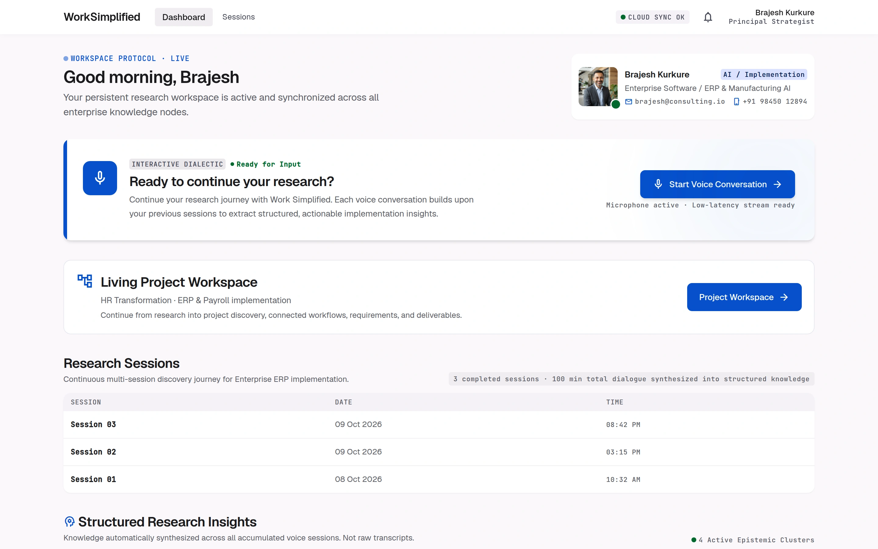 Consultant research dashboard